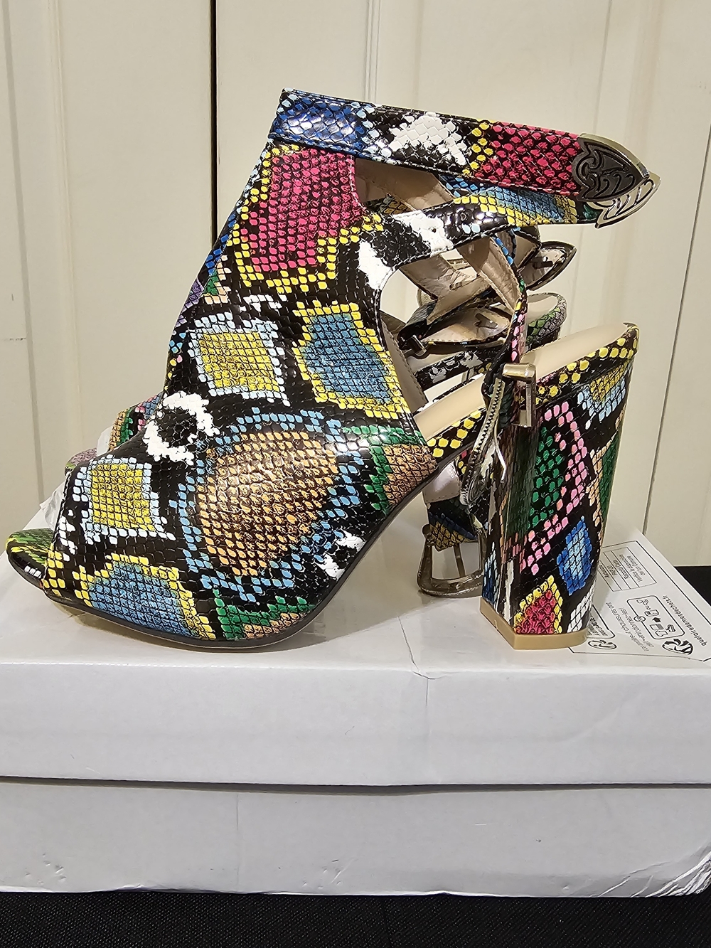 Multicolor Snake-Print Block Heel Sandal for Women